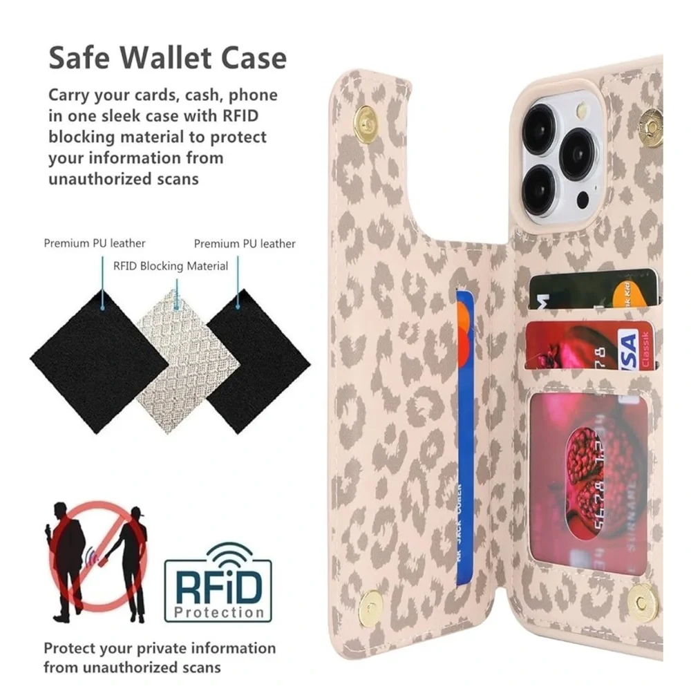 iPhone 12 Max Pro Leopard Print Phone Case with Card Holder - Picture 2 of 7